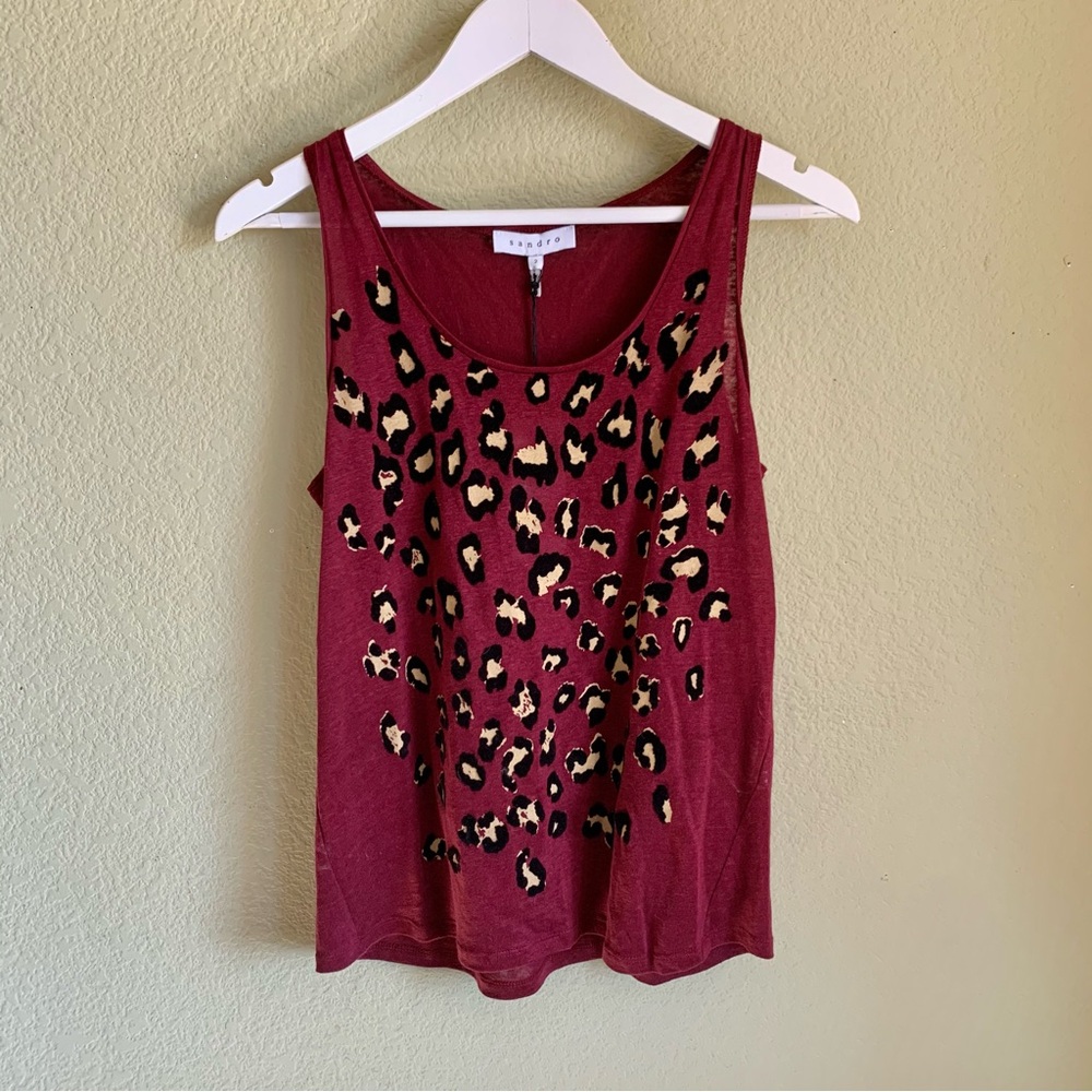 NWT Sandro Linen Leopard Print Top Sleveless